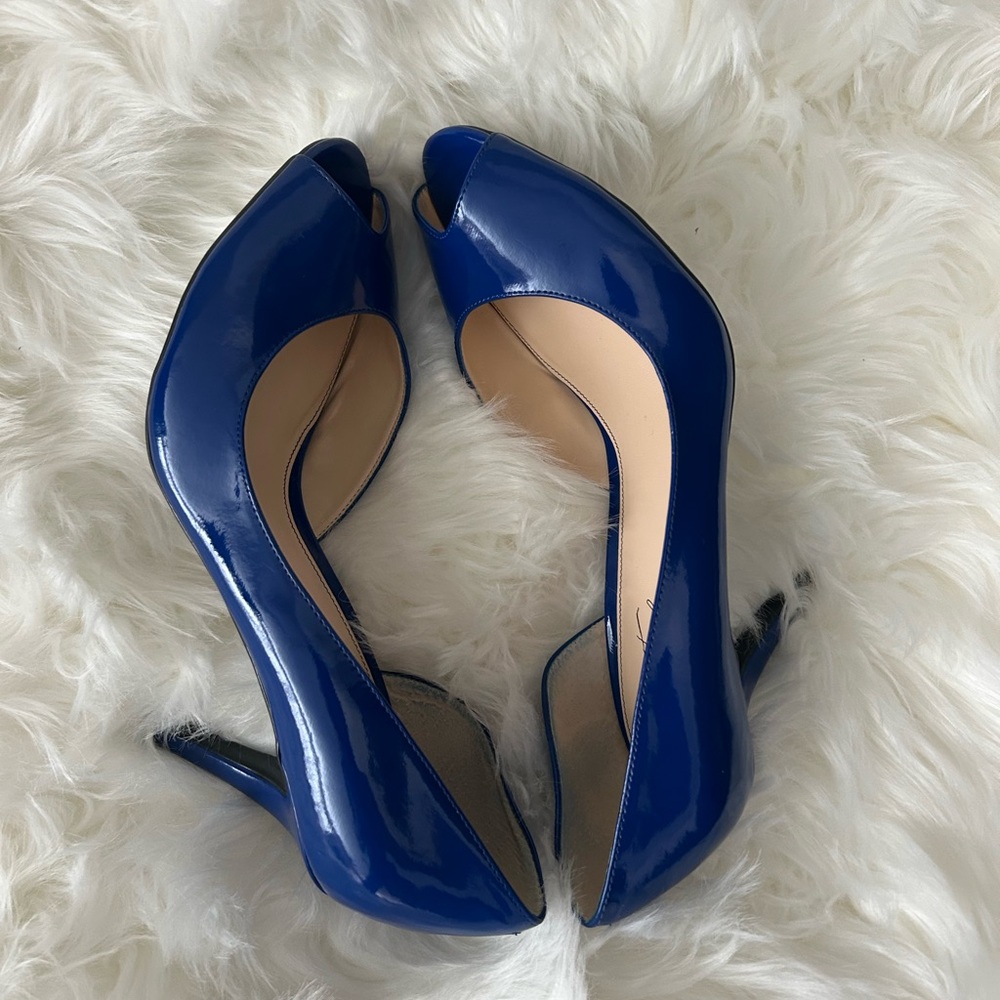 Marc Fisher Glossy Blue Peep-Toe Heels